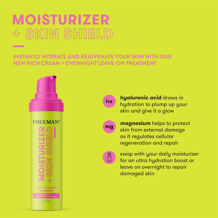 Freeman Moisturizer + Skin Shield, Lightweight Moisturizer, Infused With Aloe Vera & Ceramides To Protect Skin, Soothes & Calms, & Hydrates, Face Ser