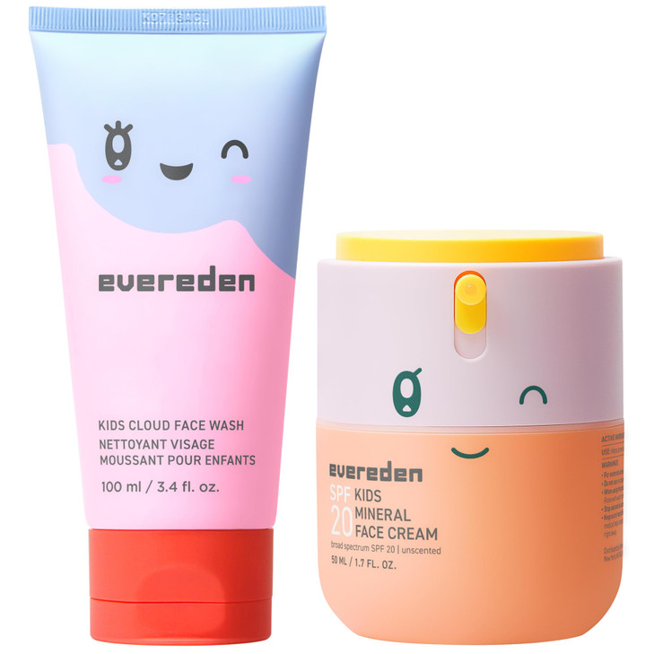 Kids Healthy Morning Duo: Clean & Vegan Skin Care for Kids Bundle | Skin Care Cloud Face Wash + SPF 20 Mineral Face Cream | Non-Toxic | Non-Comedogen