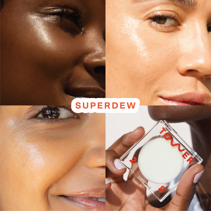 Tower 28 SuperDew Highlighter Balm - Clear, Shimmer-Free Face Luminizer for Glass Skin - Non-Comedogenic Highlighter Makeup for Sensitive Skin - Mult