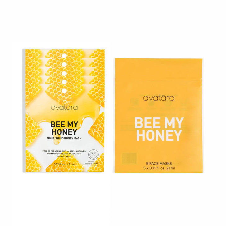 Avatara Bee My Honey Facial Mask 5 Sheets, Hydrating Sheet Masks with Honey and Sugar Cane Extract, Face Mask Skincare Beauty Essential for Moisturiz