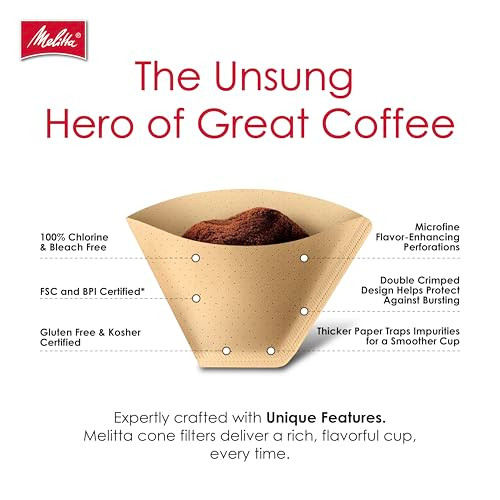 Melitta #2 Cone Coffee Filters, Natural Brown, 100 Count - Fits all 2-6 Cup Cone Coffee Makers and 1-cup Pour-Over Brewers, Compostable, Tear-Resista