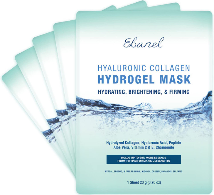 Ebanel 5 Pack Hydrogel Collagen Face Mask with Hyaluronic Acid, Vitamin C, Peptide, Aloe, Instant Brightening Hydrating Face Masks Skincare Korean Sh