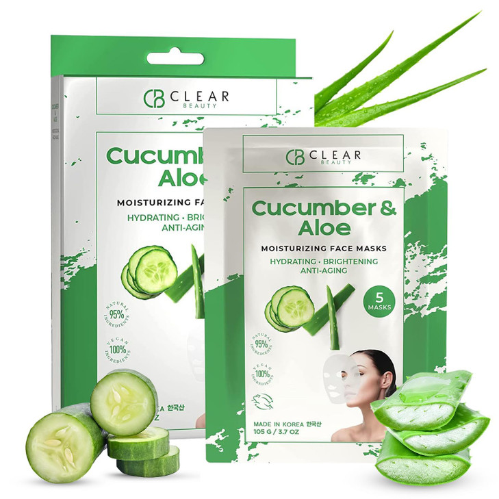 Clear Beauty Cucumber & Aloe Moisturizing Face Mask - Dermatologist Tested, Soothes Irritated Skin, Reduces Wrinkles & Fine Lines, Hydrating, Cruelty