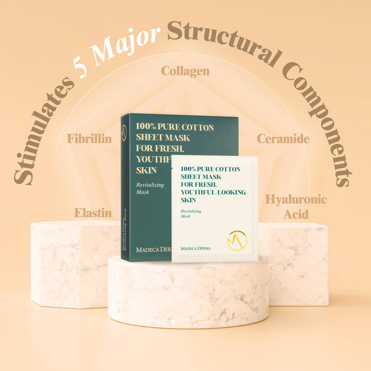 Madeca DERMA Revitalizing Sheet Mask 10pcs (100% Pure Cotton Sheets) with Centella Asiatica, Hyaluronic Acid, and Niacinamide  Korean Skincare for H