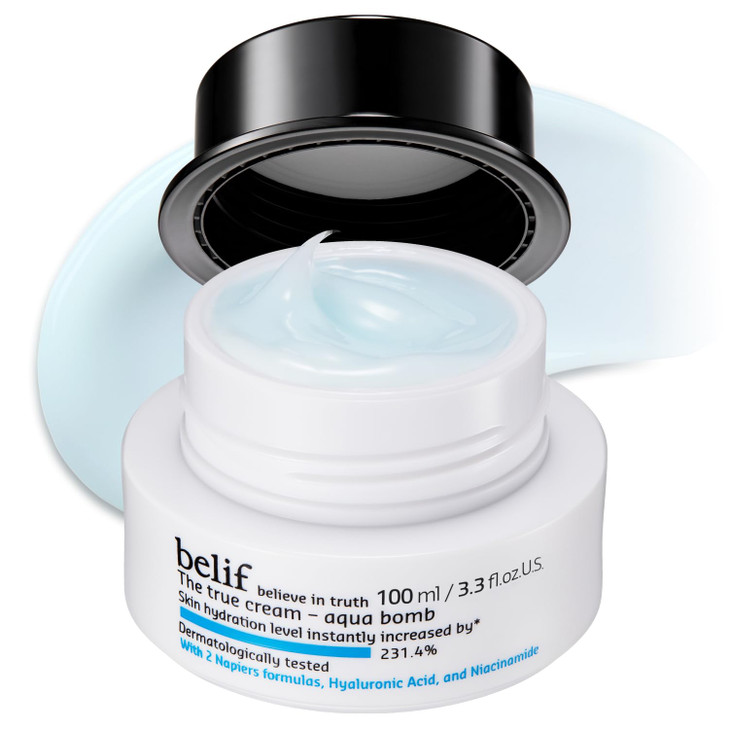belif Aqua Bomb  Lightweight Gel Moisturizer with Niacinamide, Hyaluronic Acid & Squalane | 72H Hydration + Cooling Effect, Korean Skincare (3.3 fl