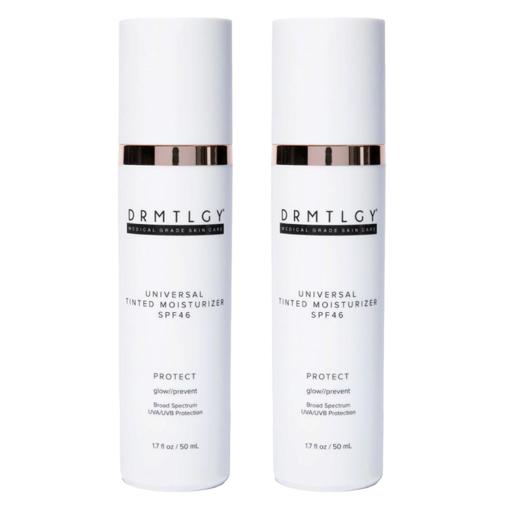 DRMTLGY Anti-Aging Tinted Moisturizer with SPF 46. Universal Tint. All-In-One Light Coverage Dewy Tinted Face Sunscreen with Broad Spectrum Protectio