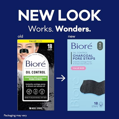 Biore Charcoal Deep Cleansing Pore Strips, Nose Strips for Blackhead Removal on Oily Skin, Features C-Bond Technology with Instant Pore Unclogging, 1