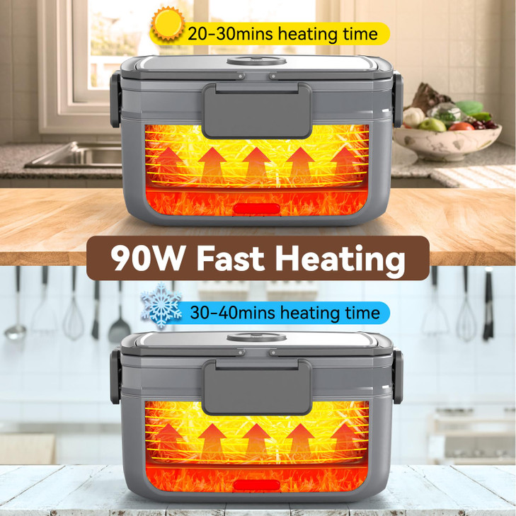 Sitlais Electric Heated Lunch Box for Men - Portable Food Warmer for Car Truck 90 W Self Heating Lunch Box for Adults Food Heater for Work Travel Cam