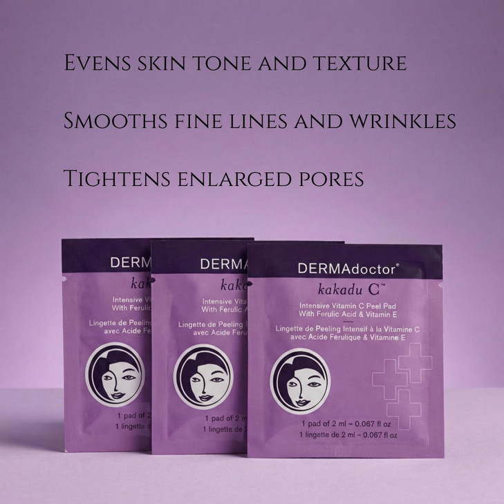 DERMAdoctor Exfoliating Toner Pads - Illuminating Chemical Peel for Face - Vitamin C Glycolic, Lactic Acid - AHA & BHA Liquid Exfoliant Pore Pads for