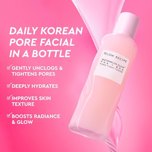 Glow Recipe PHA + BHA Face Toner, Korean Exfoliating Toner for Pores, Gentle Chemical Exfoliant + Hydrating Toner, Watermelon, Cactus Water + Glyceri