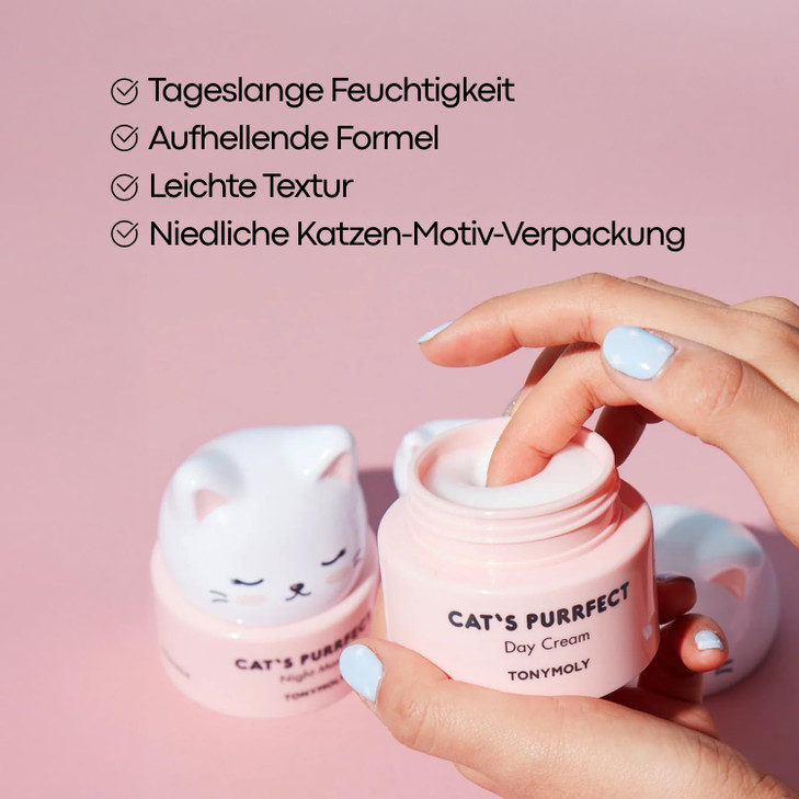 TONYMOLY Cat's Purrfect Face Day Cream, Lightweight, Moisturizing, Hydrating, Soothing Facial Cream, Softens and Hydrates with Milk Protein, 50 g