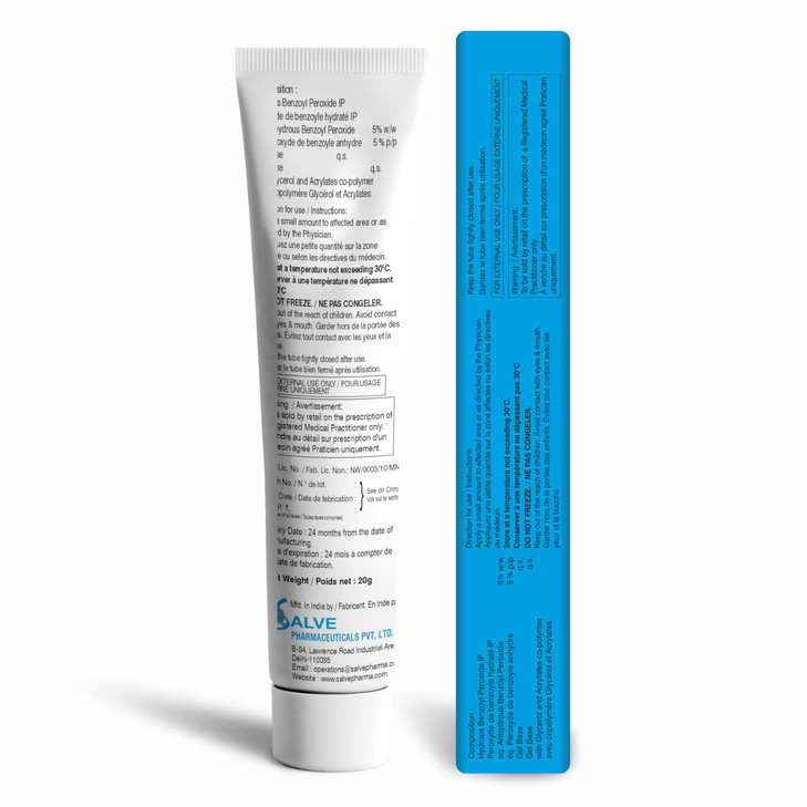 Savle Benxop 5% Benzoyl Peroxide Gel (20 g / 0.70 oz) - Topical Skincare Gel for Oil-Prone and Congested Skin