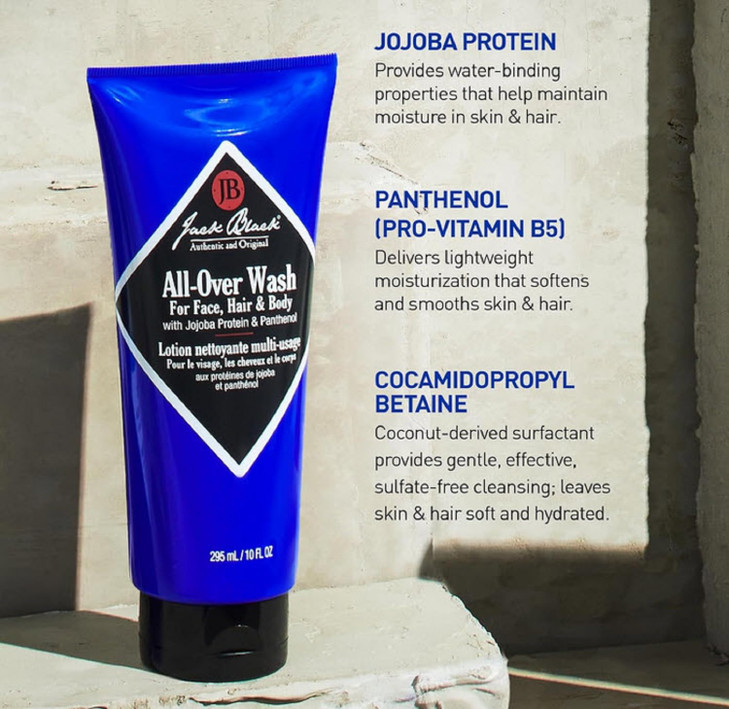 Jack Black All Over Wash Face, Body & Hair Cleanser, 3 Fl Oz  Citrus, Mint & Oakmoss  Mens Face Wash, Body Wash, Shampoo, Hair Care, Multi-Purpose