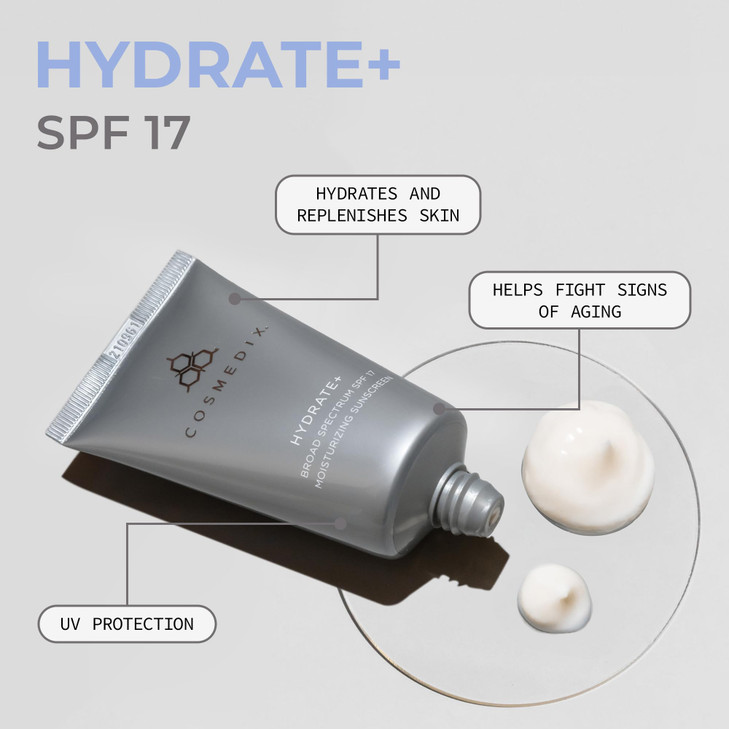 COSMEDIX Hydrate Plus Sunscreen with Broad Spectrum SPF 17 - Moisturizing Face & Body Sun Screen for Travel & Daily Skin Care - Sunblock for Skin Ela