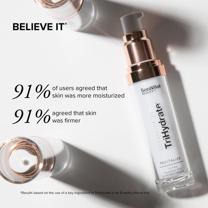 SeroVital Beauty TriHydrate Concentrate  3% Multi-Molecular Hyaluronic Acid Serum for Deep Hydration, Visible Plumping & Firming  Fragrance-Free Da
