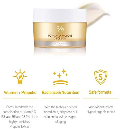 Dr.Ceuracle Royal Vita Propolis 33 Cream (50ml / 1.69 fl. oz.) - Ultimate Glow and Nourish Cream for Radiant Skin, Vitamin, Propolis, Royal Jelly Ext