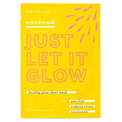 Patchology Moodmask Just Let It Glow Face Sheet Mask for Women & Men - Hydrating Facial Sheet Mask for Scarring, Clear & Healthy Skin w/Pear Fruit, S