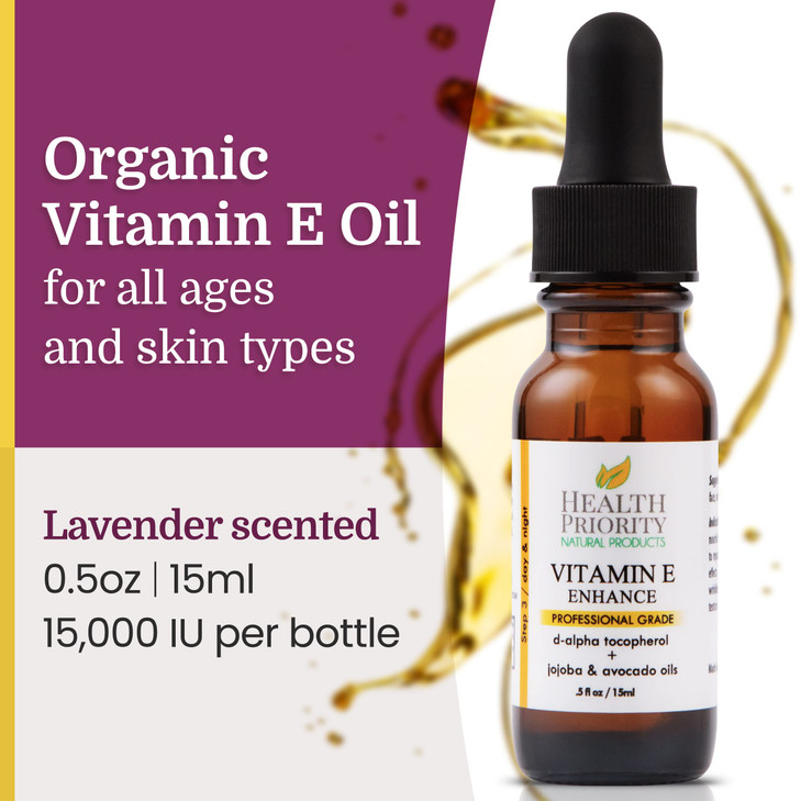 Health Priority Naturals|Vitamin E Oil - for Face/Hair - Organic, Handmade, Non-GMO, Gluten-Free, Vegan - For Scars, Wrinkles, Stretch Marks - Scente