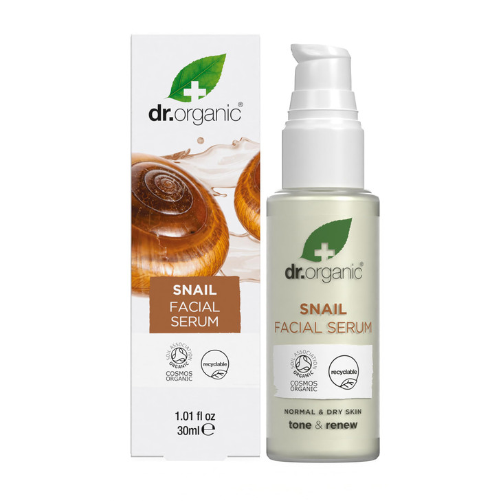 Dr. Organic Snail Gel Facial Serum | Hydrates and Restores Skin, Reduces Fine Lines, Natural, Certified Organic, Paraben & SLS-Free, 30 mL / 1 fl oz