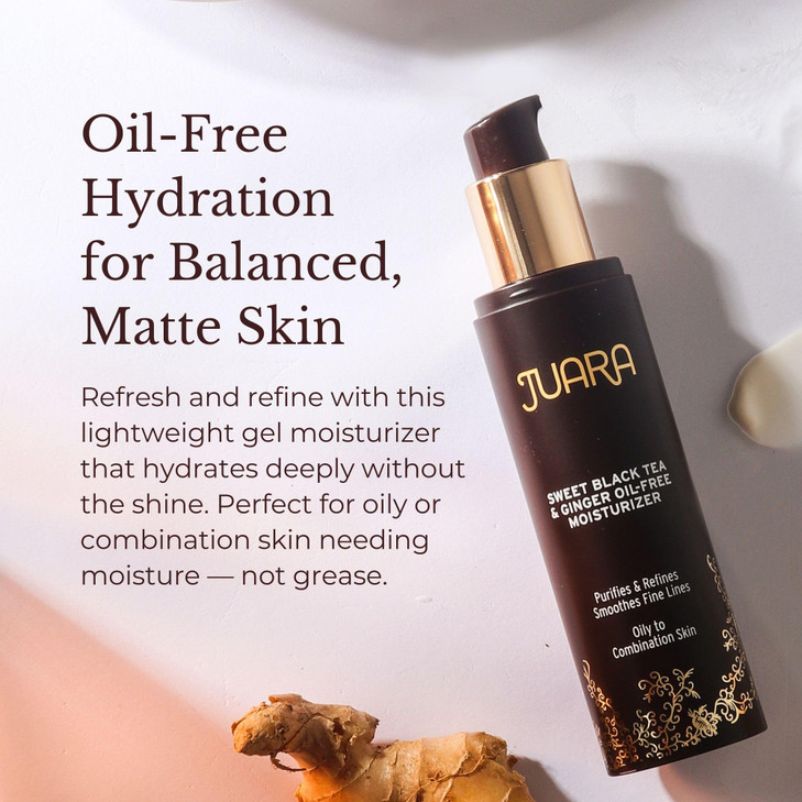 JUARA Oil-Free Ginger Moisturizer - Lightweight Face Gel Cream with Hyaluronic Acid - Mattifying Hydration for Oily, Combination & Acne-Prone Skin -