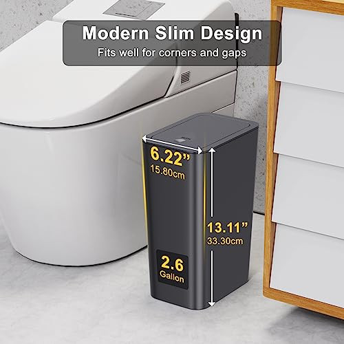 N. NETDOT 3 Pack 10 Liter Small Trash Can with lid, 2.6 Gallon,Garbage Can Slim Trash Bin Waste Basket for Bathroom,Kitchen,Bedroom,Living Room,Offic