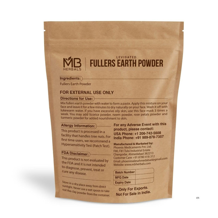 MB Herbals Fullers Earth Powder 100 Gram | 3.5 oz | Fuller's Earth | Multani Mitti | Bentonite Clay for Face Pack | No Fragrance | No Preservative