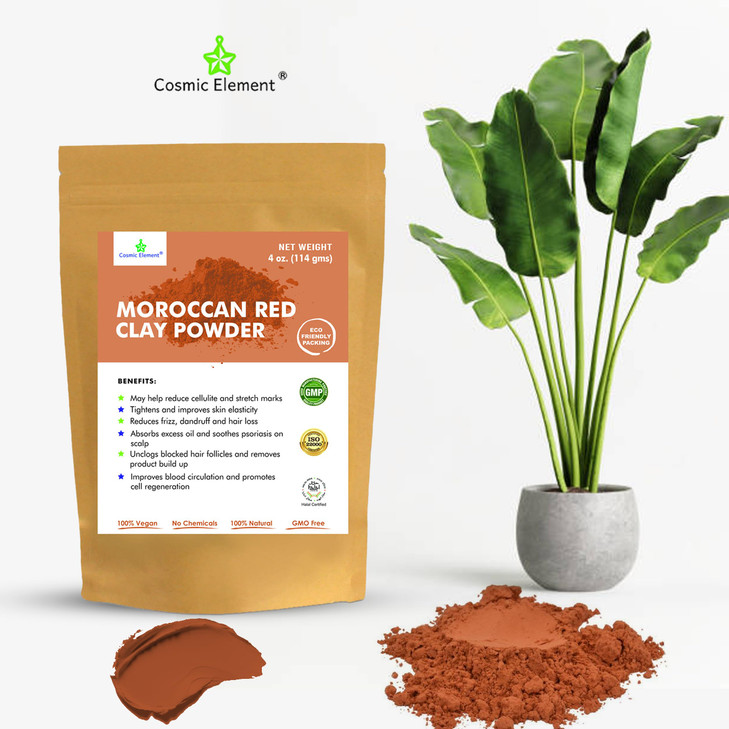 Cosmic Element Moroccan Red Clay Powder - Red Clay Powder for Skin | Suitable for Face, Body Wraps & Hair Care | Clay Mask for Face | Red Clay Masks,