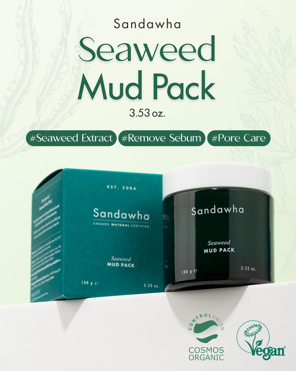 SanDaWha SKINCURE Vegan Seaweed Mud Mask, Korean skincare Blackhead Remover Clay Mask for Pore Cleansing with Kaolin & Bentonite, Oil Control & Gentl