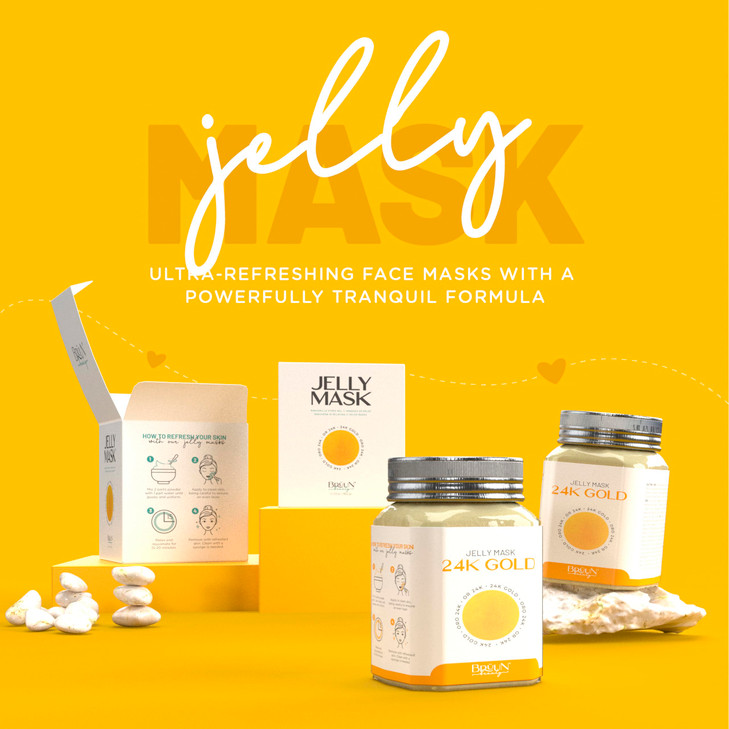 BRUUN Peel-Off 24K Gold Jelly Mask for Face Care  A 23 fl oz Rubber Mask Jar for 30 to 35 Treatments  A Skin Care Moisturizing Gel Mask of Spa Set