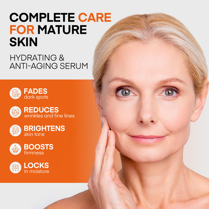 HealthyDerm Super Vitamin C Serum for Women Over 70: Niacinamide, Vitamin C, Hyaluronic Acid, Peptides, Vitamin E, Caffeine, Bakuchiol, Hydrating, Li