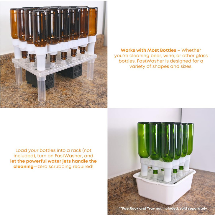 FastWasher24 Beer Bottle Washer and Wine Bottle Cleaner | Bottles & Racks NOT Included |General Purpose Bottle Rinser, Bottle Cleaner and Bottle Sani