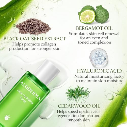 Aloderma Aloe Hydrating Facial Toner Made with 91% Organic Aloe Vera - Natural Pore Refining, Non-irritating, Alcohol-Free Moisturizing Toner for Fac
