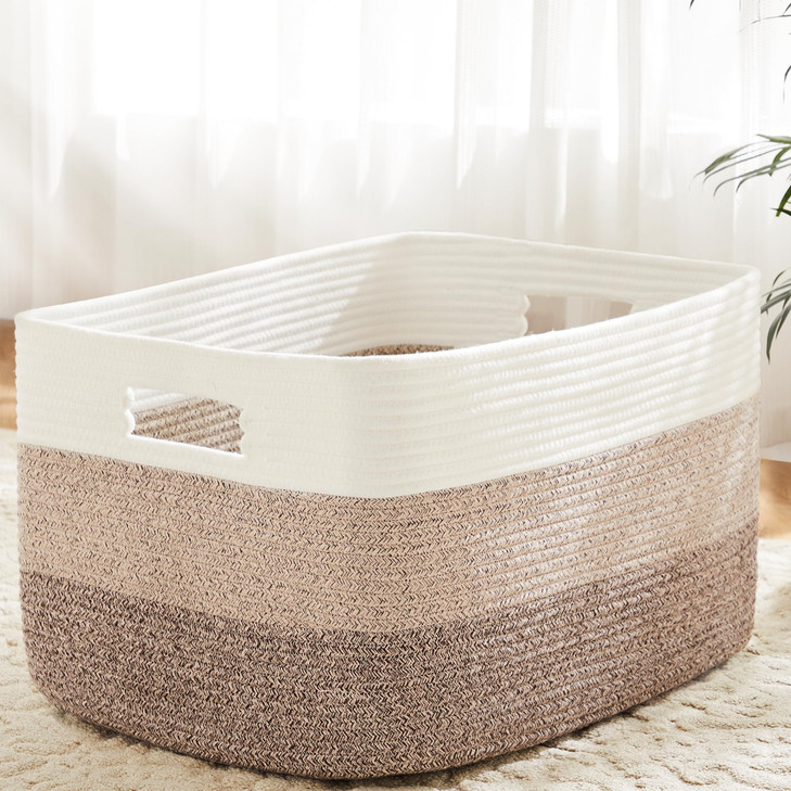 Artfeel Blanket Basket,Rectangle Woven Baskets for Storage,65L Laundry Basket for Decorative Nursery Blanket,Toys,Dirty Clothes and Magazine in Shelv