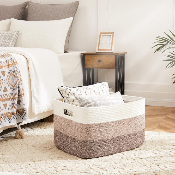 Artfeel Blanket Basket,Rectangle Woven Baskets for Storage,65L Laundry Basket for Decorative Nursery Blanket,Toys,Dirty Clothes and Magazine in Shelv