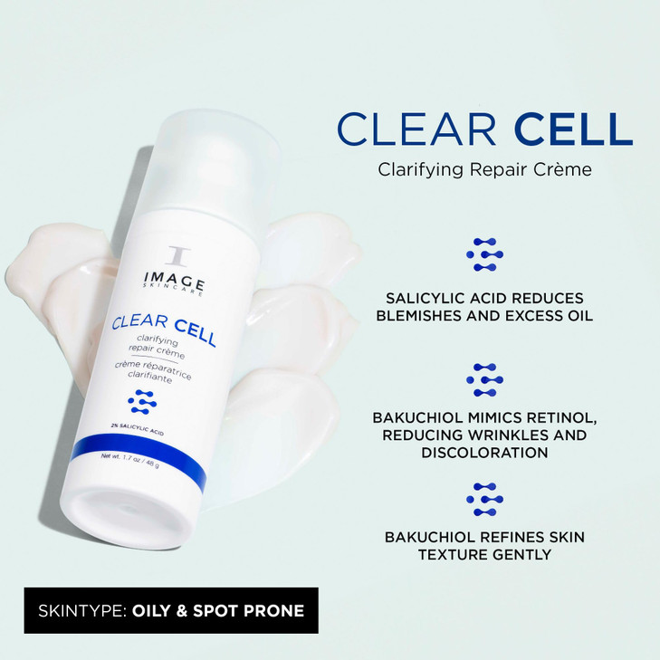 IMAGE Skincare, CLEAR CELL Clarifying Repair Crème, Facial Night Cream Gel Moisturizer for Oily Prone Skin, 1.7 oz