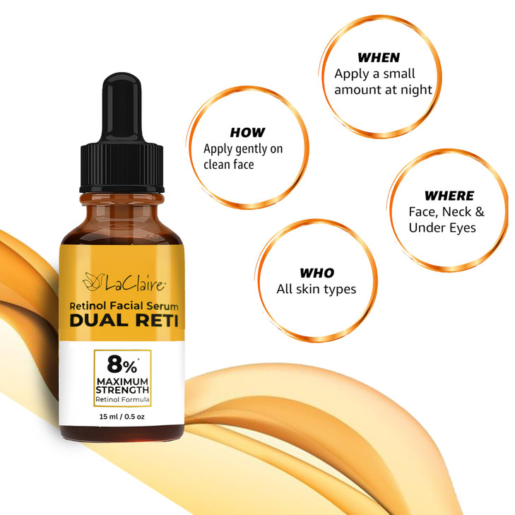 Laclaire Fresh Look, Same Ingredients 8% Complex Retinol Facial Serum  Anti-Aging, Brightening Neck & Facial Serum, Helps Nourish Skin with Lactic A