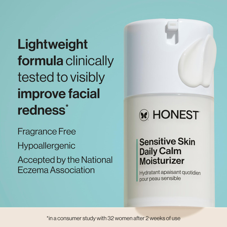Honest Beauty Sensitive Skin Daily Calm Lightweight Moisturizer, Reduces Redness, Hydrates, Hypoallergenic, Fragrance-Free Vegan, 1.7 fl oz