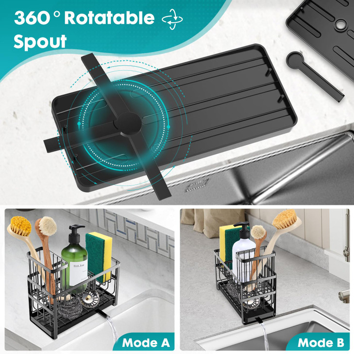 Sinnsally Kitchen Sponge Holder,2 Tier Sink Caddy Organizer with High Brush Holder,Stainless Steel Sink Box Dish Scrubber Holder,Soap Tray for Kitche