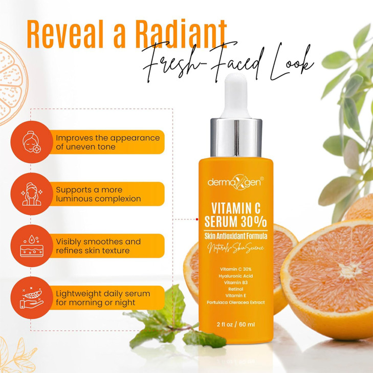 30% Vitamin C Serum (2 Fl Oz) Pure Organic Anti- Wrinkle + Hyaluronic Acid + Retinol + Vitamin E + Vitamin B, Facial Serum For Anti-aging, Wrinkles,