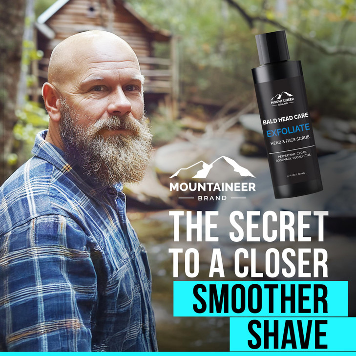 Mountaineer Brand Natural Bald Head Exfoliator with Fresh & Natural Scent | Scalp & Face Exfoliating Scrub | Bald Head Care for Men | Made in West Vi