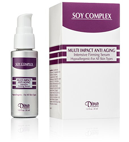 Dinur Cosmetics Soy Complex Multi Impact Anti Aging Firming Serum Reduces Fine Lines & Wrinkles Rehydrates Skin Smoother 1 oz. 30 ml.
