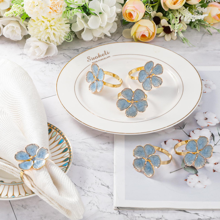 Lewondr Napkin Rings Set of 6 Flowers Napkin Ring Holders Dinner Tables Rings Elegant Ornament Table Setting Decoration for Wedding, Christmas, Thank