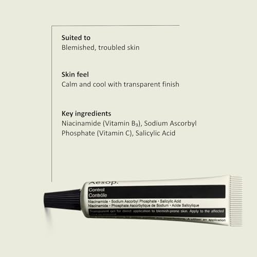 Aesop Control | Targeted Blemish Treatment Gel with Niacinamide & Salicylic Acid | Clears Pimples & Calms Skin | Fast-Acting, Non-Drying | 0.3 oz