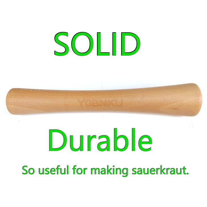 12" Sauerkraut Pounder Natural Beech Wood smasher for Fermentation Crocks and Mason Jars - Cabbage Tamper Fermenting Food Tool
