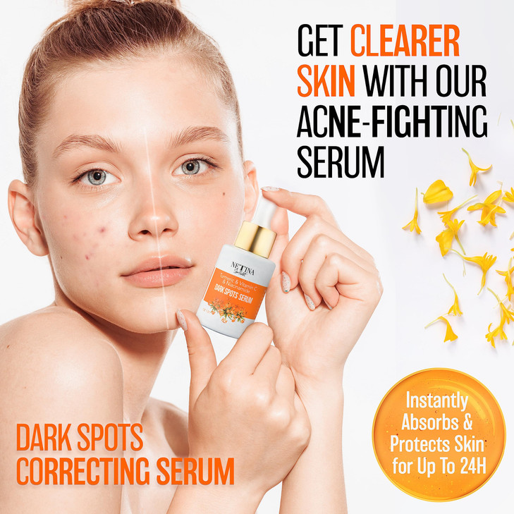 NETINA SKIN RESTART Vitamin C Serum  Brightening Dark Spot Corrector with Niacinamide & Turmeric  Anti-Aging & Hydrating Face Serum to Fade Discolo