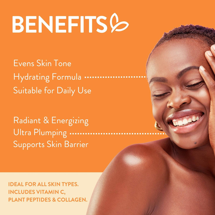 By Nature Gel Face Moisturizer - 10% Vitamin C + Collagen Peptide Moisturizer for Face and Neck - Energize and Hydrate Dull Skin + Fade Dark Spots -