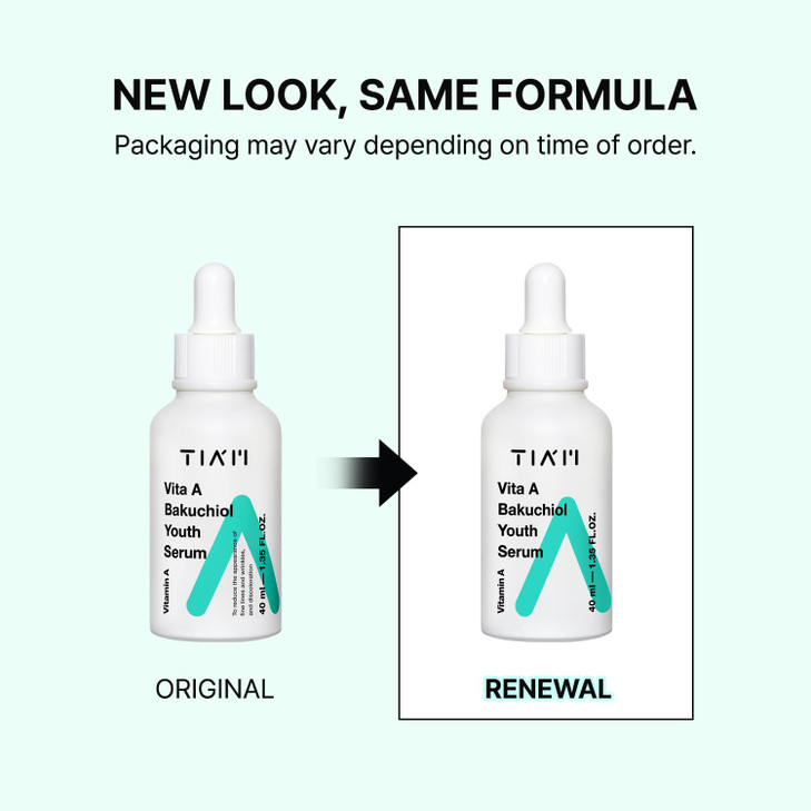 TIAM Vita A Bakuchiol Youth Serum, 1.35 fl oz, Anti-Aging Serum for Wrinkles & Dark Spots, Enhances Firmness & Elasticity, Retinol Alternative for Se