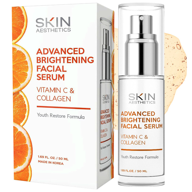 Skin Aesthetics Vitamin C Serum For Face - Dermatologist Tested - with Collagen For Dark Spots, Skin Brightening, Anti-Aging & Acne + Fine Lines & Wr