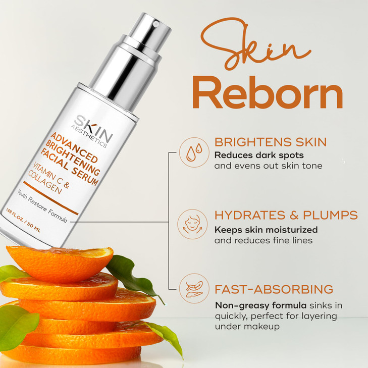 Skin Aesthetics Vitamin C Serum For Face - Dermatologist Tested - with Collagen For Dark Spots, Skin Brightening, Anti-Aging & Acne + Fine Lines & Wr
