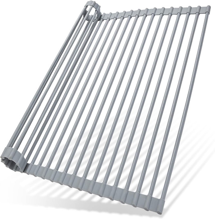 Ohuhu Over Sink Dish Drying Rack, Silicone Wrapped 17.6" W x 15.4" L Large Over The Sink Roll Up Dish Drainer - Foldable Sink Drying Rack Rolling Dra